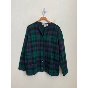 Preppy light academia Classic‎ Core Plaid Button Up Cardigan Sweater size XL